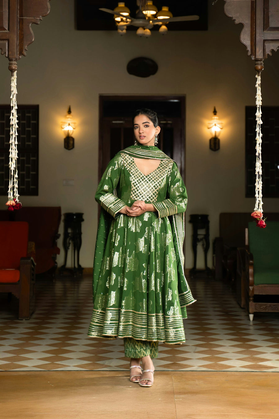 Emerald georgette anarkali dress