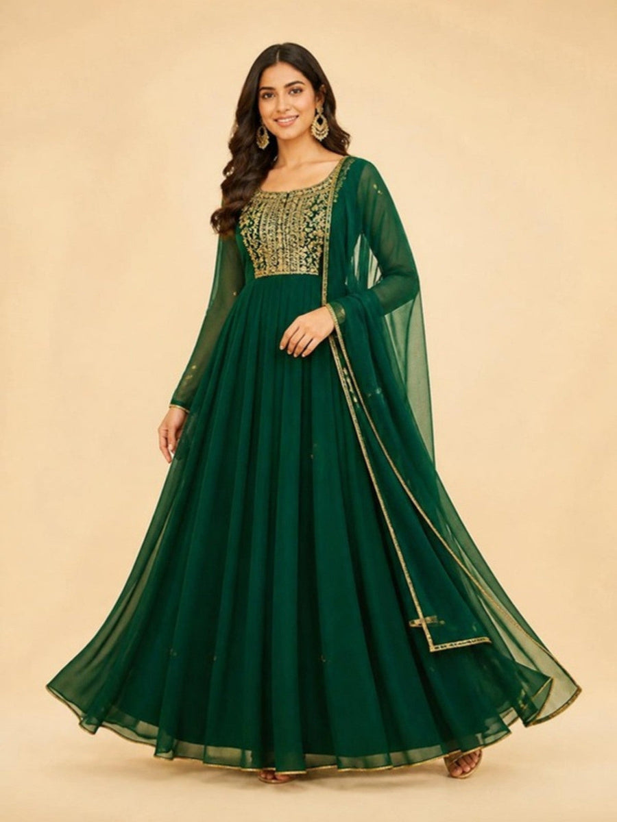 Emerald georgette anarkali dress
