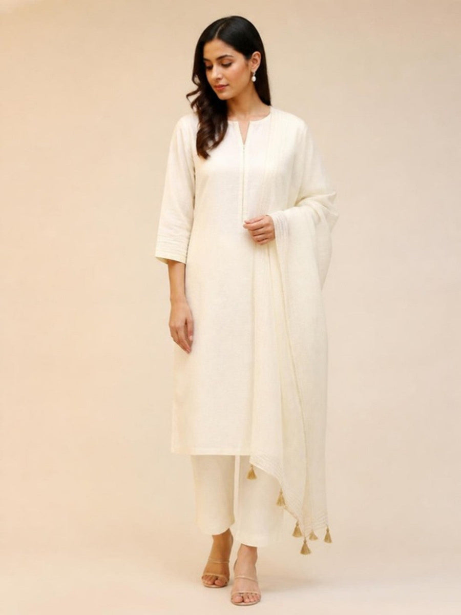 Linen kurta set in ivory